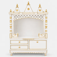 Abhikya Sthana Floor Rested Pooja Mandir without Door (White Gold) Front Image