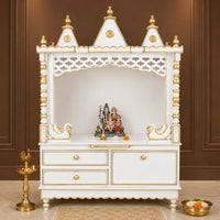 Abhikya Sthana Floor Rested Pooja Mandir without Door (White Gold) Lifestyle image