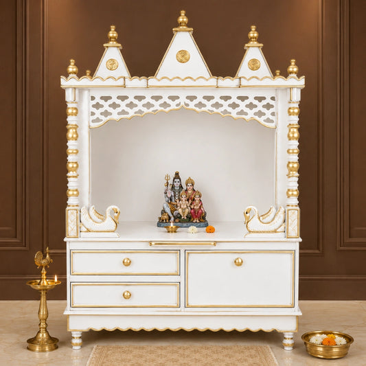 Abhikya Sthana Floor Rested Pooja Mandir without Door (White Gold) Lifestyle image