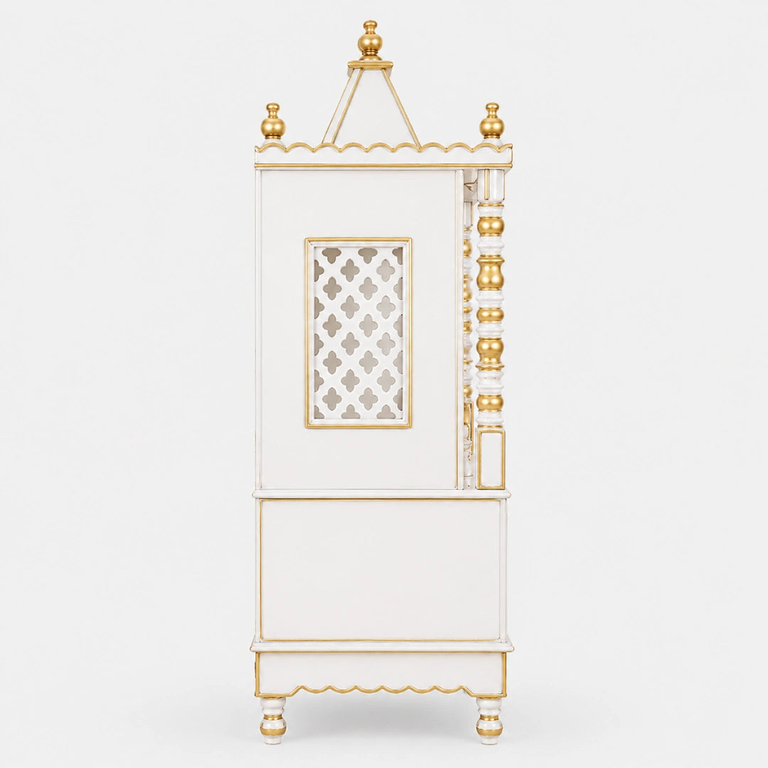 Abhikya Sthana Floor Rested Pooja Mandir without Door (White Gold) SIde Angle