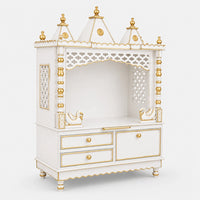 Abhikya Sthana Floor Rested Pooja Mandir without Door (White Gold) SIde View