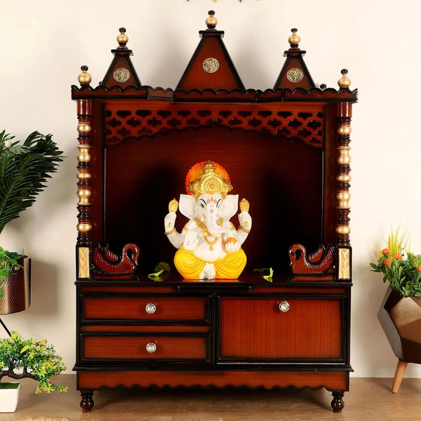 Abhikya Sthana Floor Rested Pooja Mandir without Door (Brown Gold)