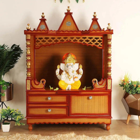 Abhikya Sthana Floor Rested Pooja Mandir without door teak gold lifestyle image