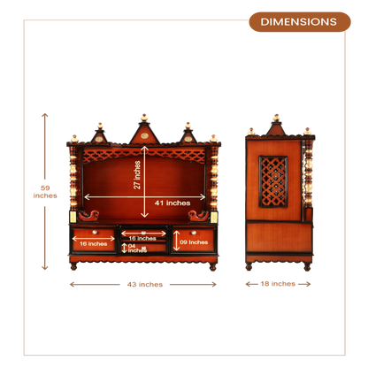 Abhikya Kostha Floor Rested Pooja Mandir without Door (Brown Gold)