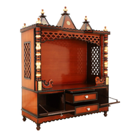 Abhikya Kostha Floor Rested Pooja Mandir/Wooden temple for home in Brown Gold color 45° side view 1