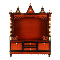 Abhikya Kostha Floor Rested Pooja Mandir/Wooden temple for home in Brown Gold color front view