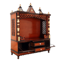 Abhikya Kostha Floor Rested Pooja Mandir/Wooden temple for home in Brown Gold color 45° side view open drawers