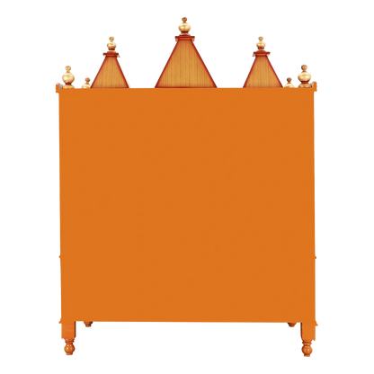 Abhikya Kostha Floor Rested Pooja Mandir/Wooden temple for home in Teak Gold color back view