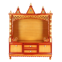 Abhikya Kostha Floor Rested Pooja Mandir/Wooden temple for home in Teak Gold color front view