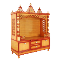 Abhikya Kostha Floor Rested Pooja Mandir/Wooden temple for home in Teak Gold color 45° side view