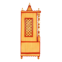 Abhikya Kostha Floor Rested Pooja Mandir/Wooden temple for home in Teak Gold color side view featuring jali design and Pillars