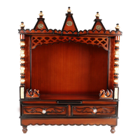 Abhikya Sadana Floor Rested Pooja Mandir/Wooden temple for home in Brown Gold color front view