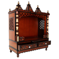 Abhikya Sadana Floor Rested Pooja Mandir/Wooden temple for home in Brown Gold color 45° side view open drawers