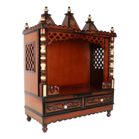 Abhikya Sadana Floor Rested Pooja Mandir/Wooden temple for home in Brown Gold color 45° side view