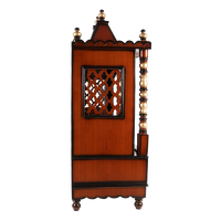 Abhikya Sadana Floor Rested Pooja Mandir/Wooden temple for home in Brown Gold color side view featuring jali design and Pillars