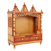 Abhikya Sadana Floor Rested Pooja Mandir/Wooden temple for home in Teak Gold color 45° side view
