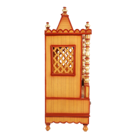 Abhikya Sadana Floor Rested Pooja Mandir/Wooden temple for home in Teak Gold color side view featuring jali design and Pillars