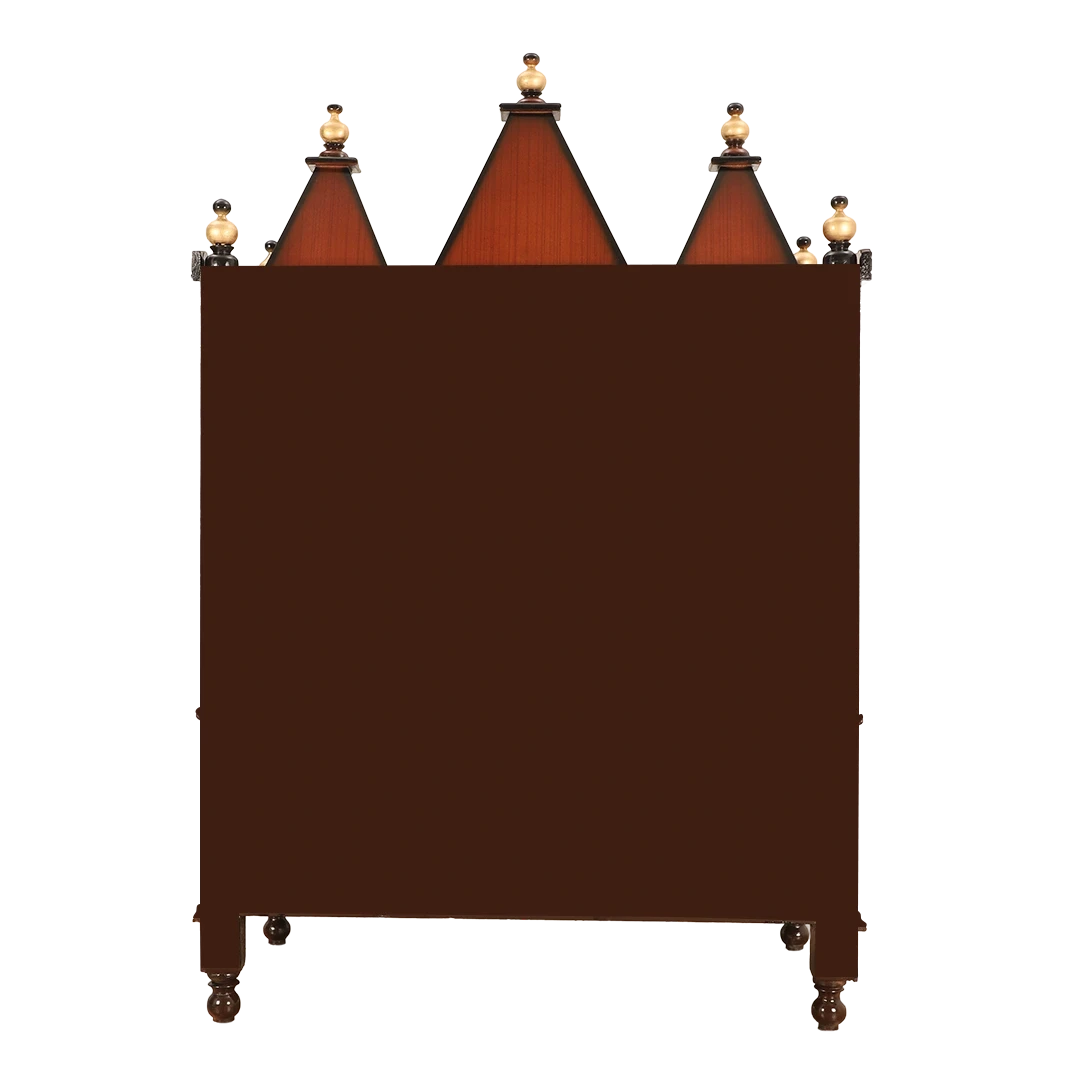 Abhikya Sthana Floor Rested Pooja Mandir/Wooden temple for home in Brown Gold color back view