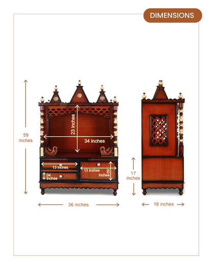Abhikya Sthana Floor Rested Pooja Mandir without Door (Brown Gold)