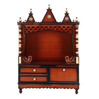 Abhikya Sthana Floor Rested Pooja Mandir/Wooden temple for home in Brown Gold color front view