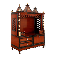 Abhikya Sthana Floor Rested Pooja Mandir/Wooden temple for home in Brown Gold color 45° side view