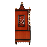 Abhikya Sthana Floor Rested Pooja Mandir/Wooden temple for home in Brown Gold color side view featuring jali design and Pillars