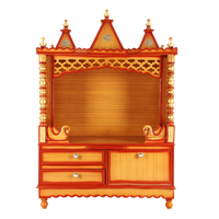 Abhikya Sthana Floor Rested Pooja Mandir/Wooden temple for home in Teak Gold color front view