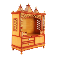 Abhikya Sthana Floor Rested Pooja Mandir/Wooden temple for home in Teak Gold color 45° side view