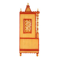 Abhikya Sthana Floor Rested Pooja Mandir/Wooden temple for home in Teak Gold color side view featuring jali design and Pillars