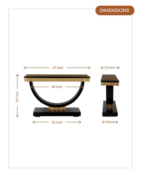 Ace Solid Wood Console Table (Black Gold) dimensions