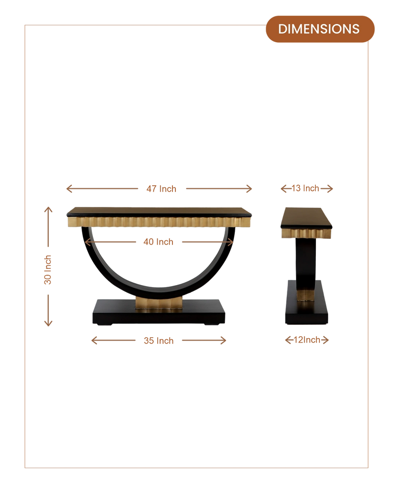Ace Solid Wood Console Table (Black Gold) dimensions