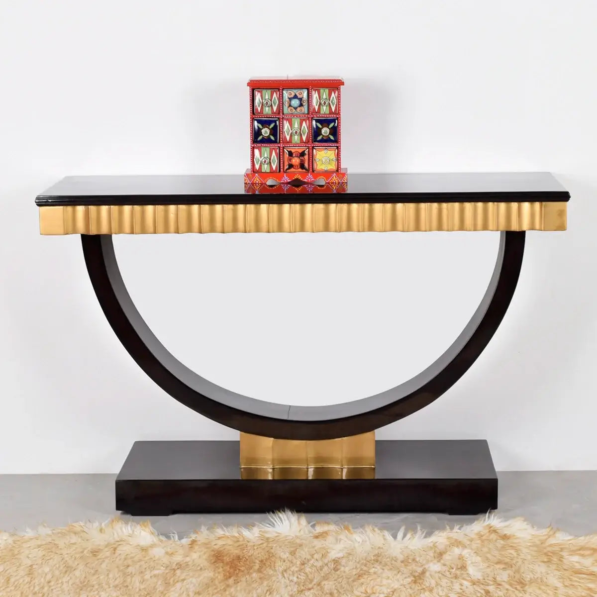 Ace Solid Wood Console Table Black Gold lifestyle image