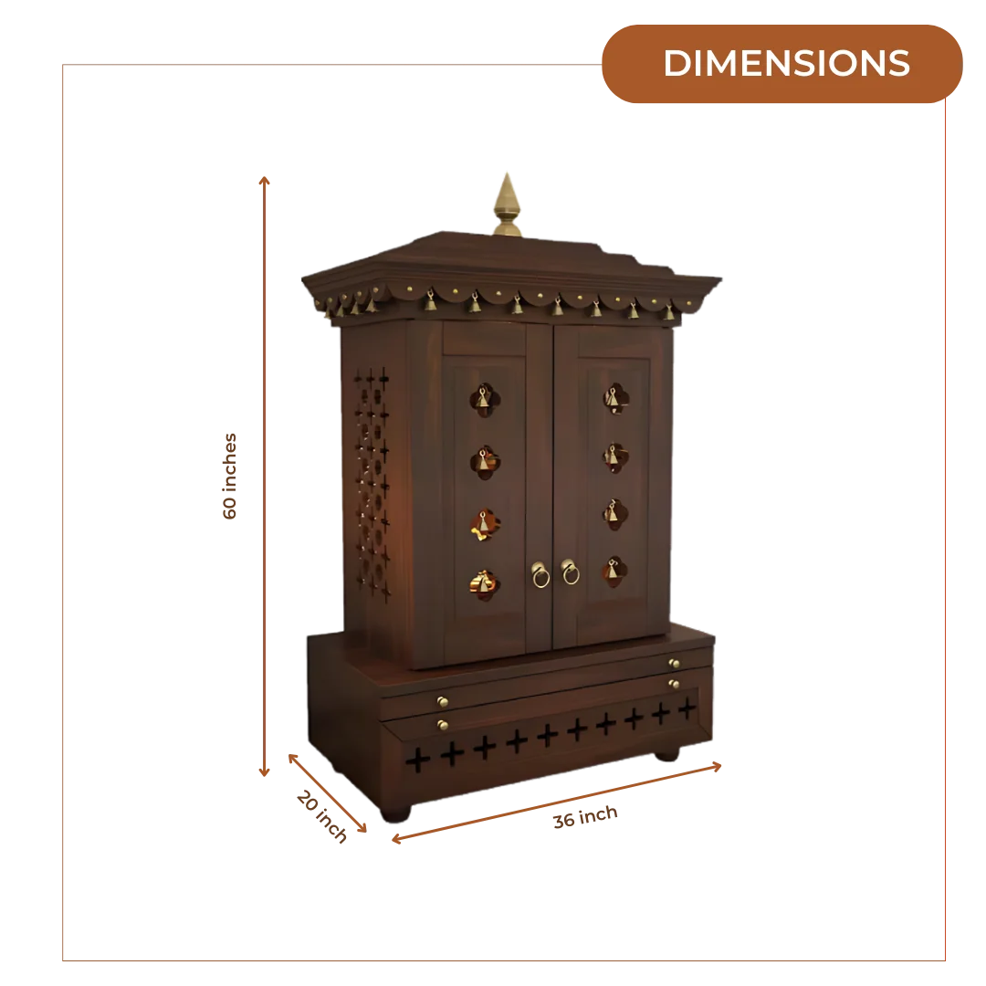 Adhir Teak Wood Pooja Mandap with Door (Wenge) Dimensions