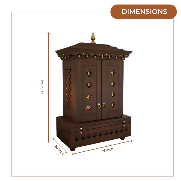 Adhir Teak Wood Pooja Mandap with Door (Wenge) Dimensions