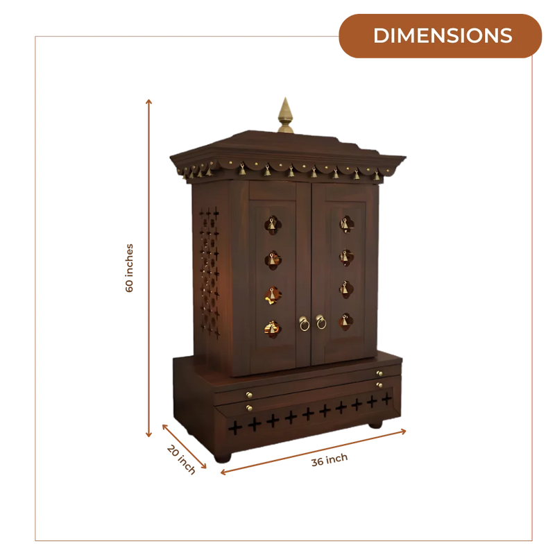 Adhir Teak Wood Pooja Mandap with Door (Wenge) Dimensions