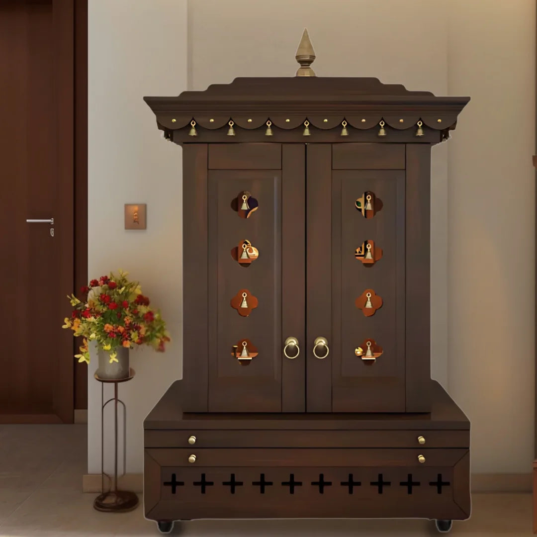 Adhir Teak Wood Pooja Mandap with Door (Wenge) Lifestyle Image