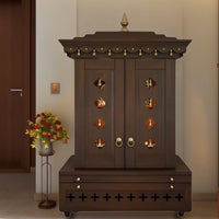 Adhir Teak Wood Pooja Mandap with Door (Wenge) Lifestyle Image