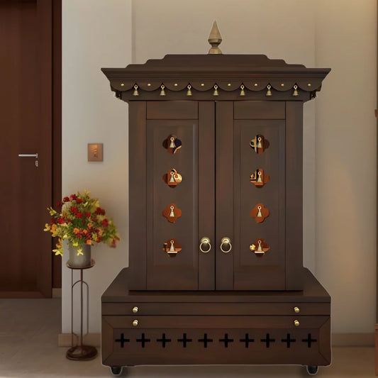 Adhir Teak Wood Pooja Mandap with Door (Wenge) Lifestyle Image