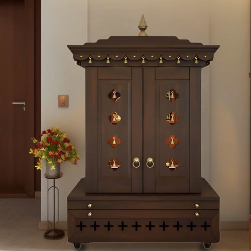 Adhir Teak Wood Pooja Mandap with Door (Wenge)