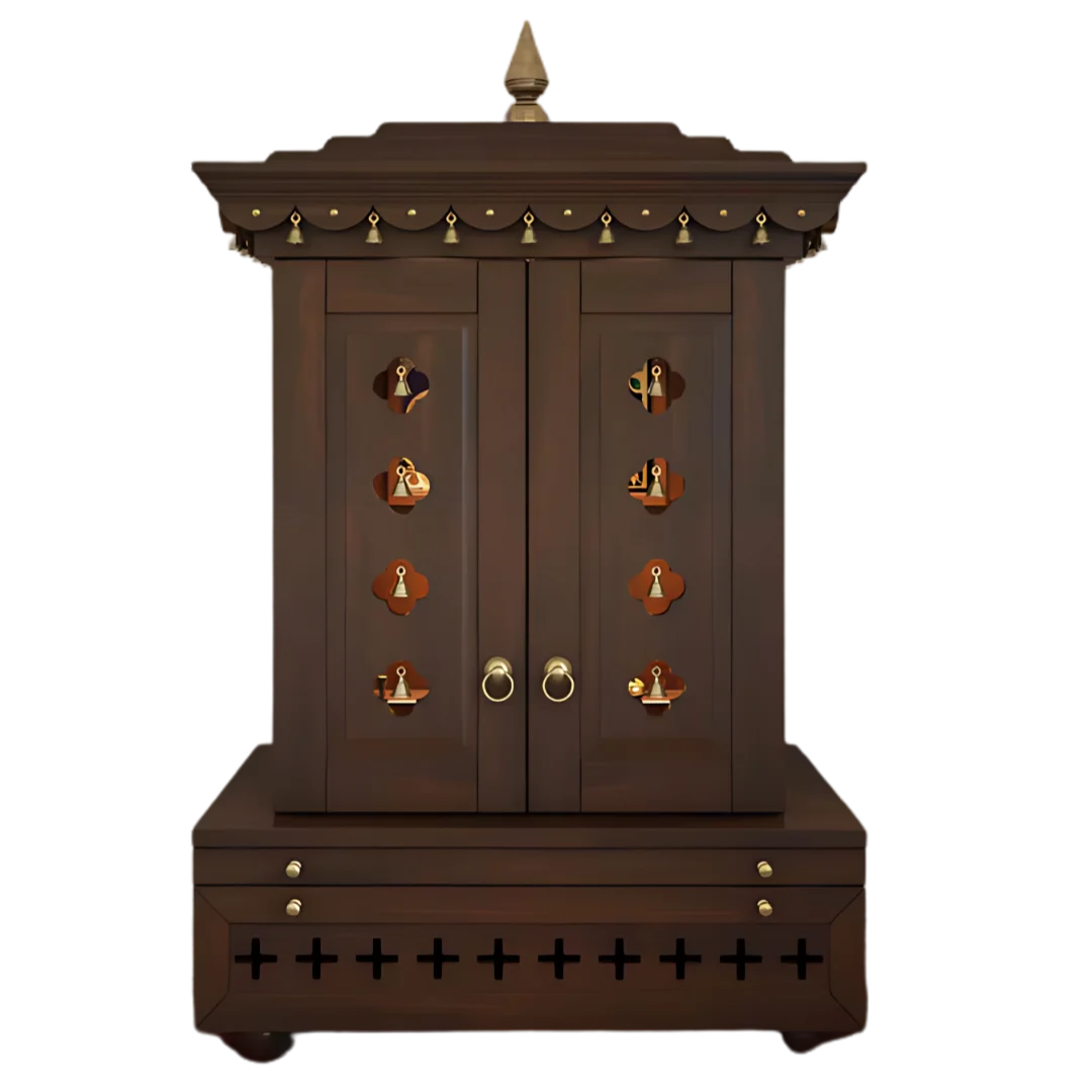 Adhir Teak Wood Pooja Mandap with Door - Wenge