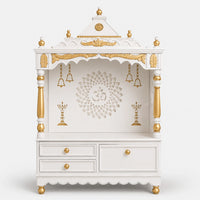 Adhyatma Floor Rested Pooja Mandir without Door (White Gold) Front View