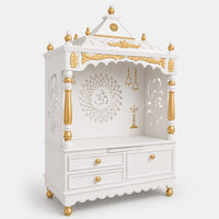Adhyatma Floor Rested Pooja Mandir without Door (White Gold) Side Angle