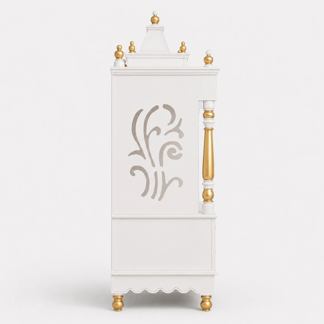 Adhyatma Floor Rested Pooja Mandir without Door (White Gold) Dimensions Side View