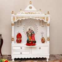Adhyatma Floor Rested Pooja Mandir without Door (White Gold) lifestyle view 