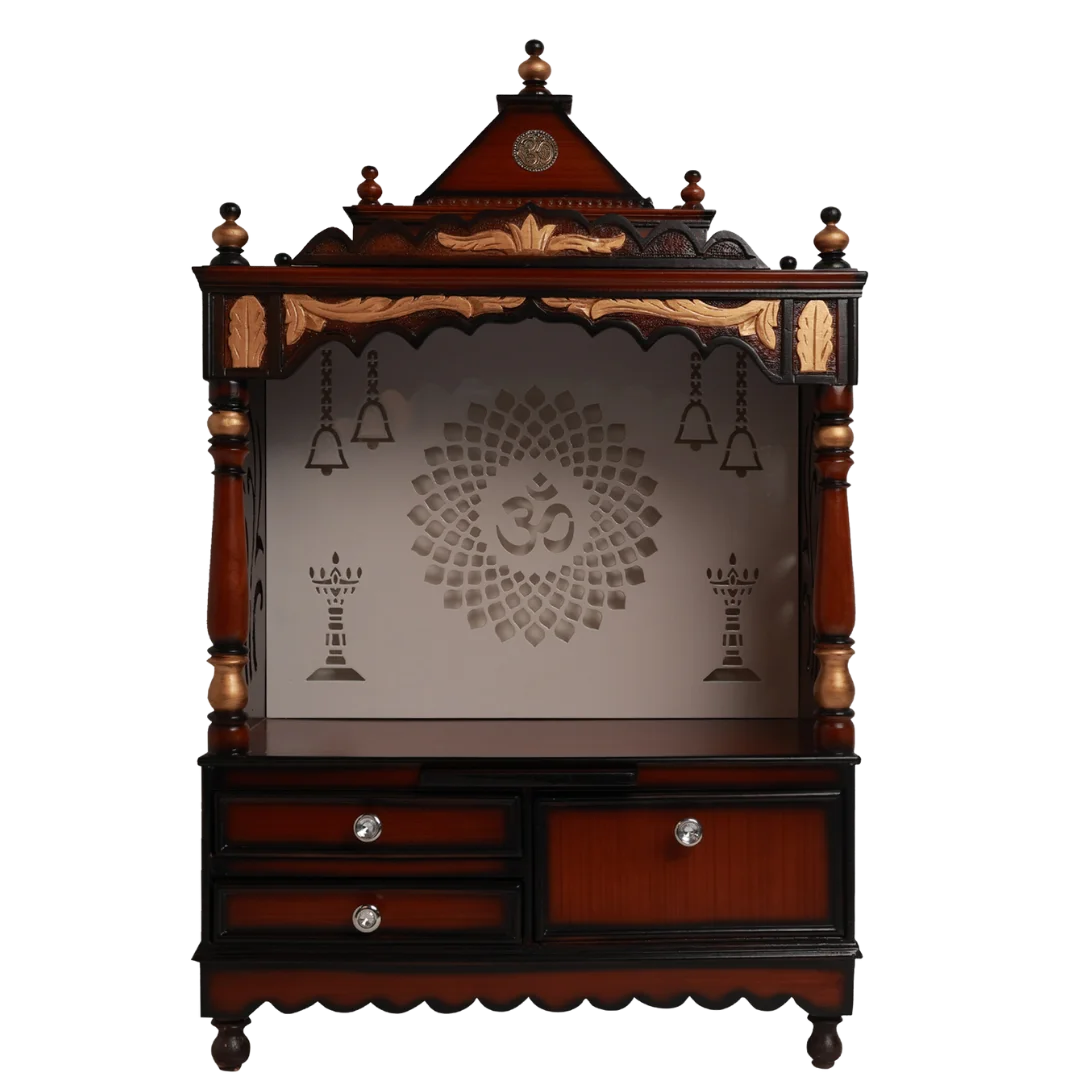 Adhyatma Floor Rested Pooja Mandir without Door Front View(Brown)