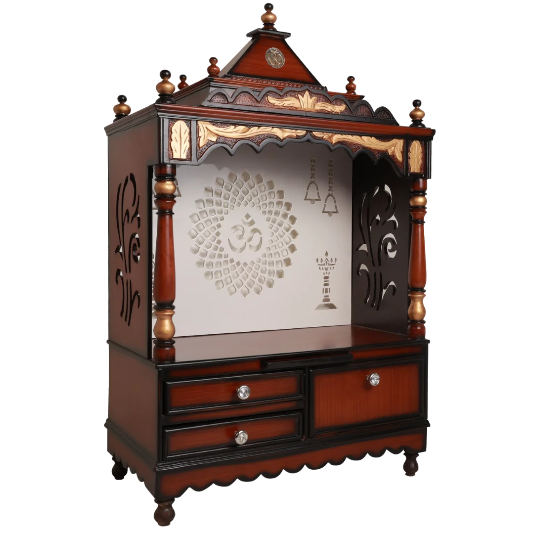 Adhyatma Floor Rested Pooja Mandir without Door Side Angle(Brown)