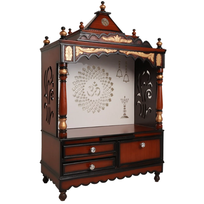 Adhyatma Floor Rested Pooja Mandir without Door Side Angle(Brown)