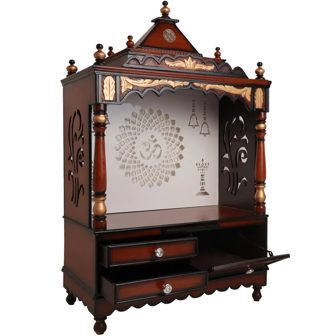Adhyatma Floor Rested Pooja Mandir without Door Side Angle Open(Brown)