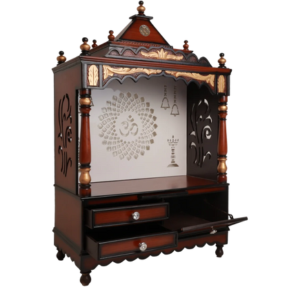 Adhyatma Floor Rested Pooja Mandir without Door Side Angle Open(Brown)