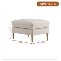 Aeris Teak Wood Ottoman Stool (Ivory) dimensions